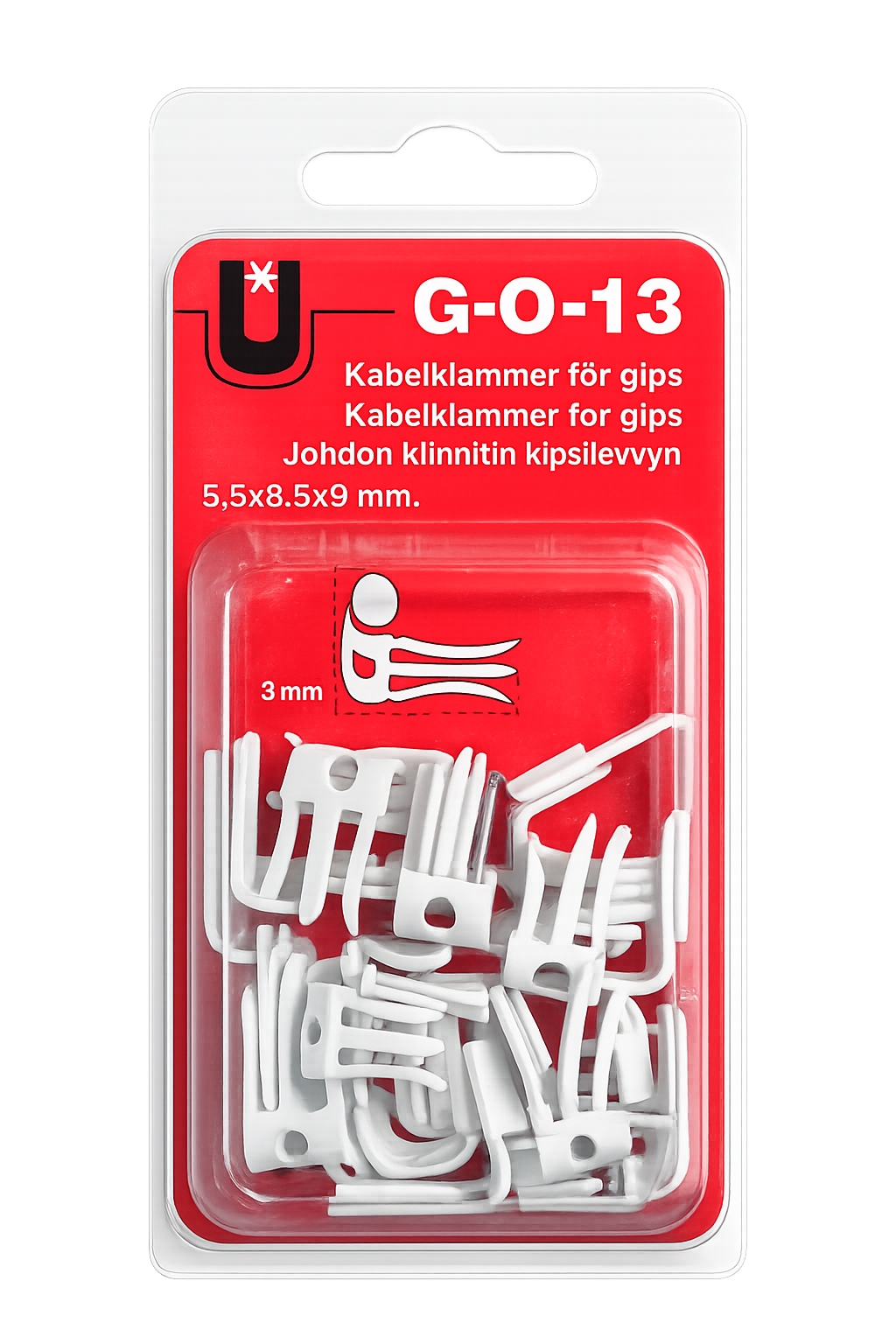 Kabelklammer G-O-13 – 3 mm – Hvit – Ny i pakke